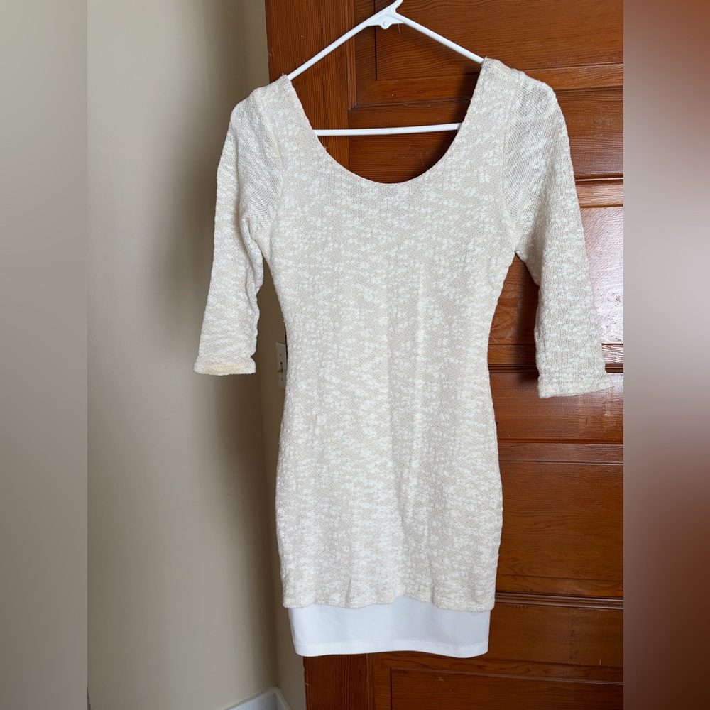 Charlotte Russe Fitted Knit Dress M Off White 3/4 Sleeve Flaw